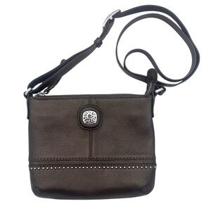 Brighton Demi Mini Messenger Crossbody Bag in Pewter Pebbled Leather Purse
